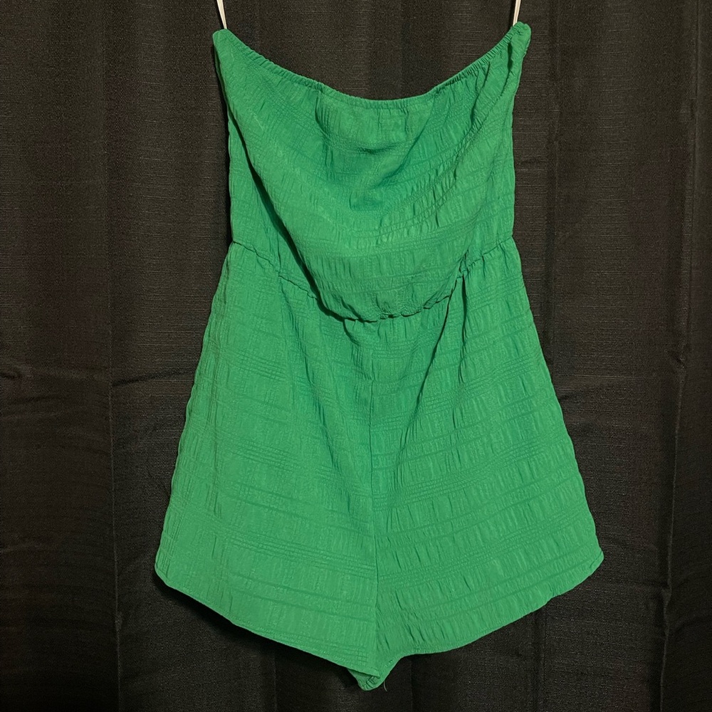 SHEIN VCAY Women Shirred Strapless Romper, Size Medium/6, Green